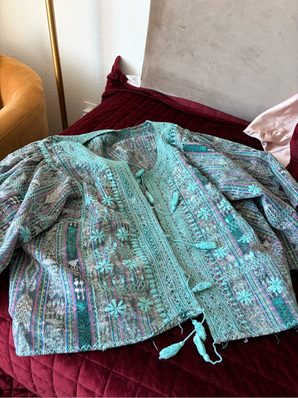 Women's Embroidered Aqua Patchwork Jacket